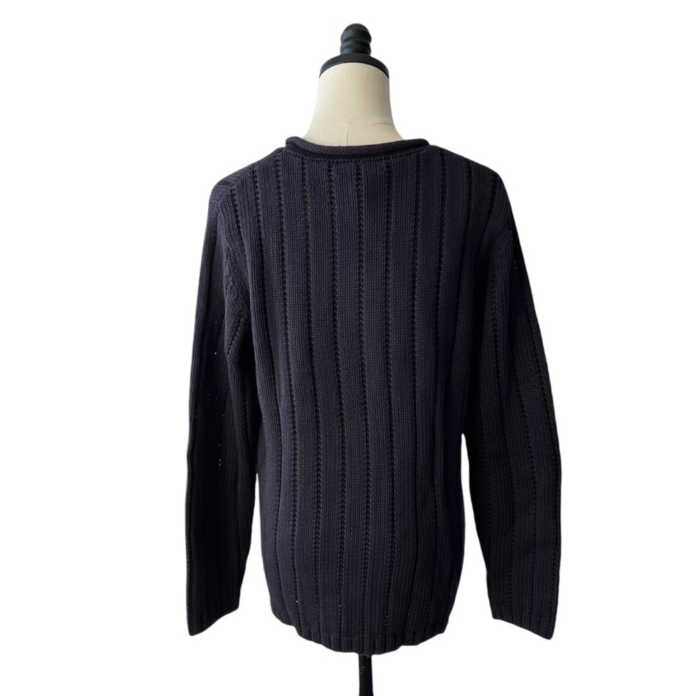 Lands End Navy Linen Cotton Rib Knit Sweater | M NWT - Picture 4 of 9